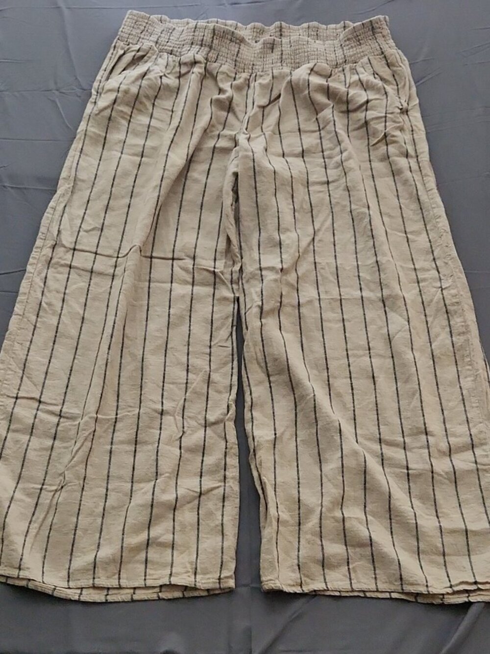 Maurices Plus 2X Beige Black Striped Wide Leg Pants Elastic Waist